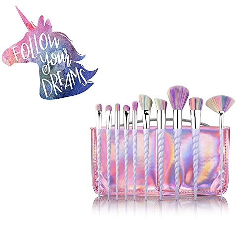 AMMIY Unicorn Makeup Brushes 10pcs With Colorful Bristles Unicorn Horn Shaped...