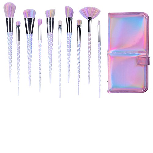 AMMIY Unicorn Makeup Brushes 10pcs With Colorful Bristles Unicorn Horn Shaped...