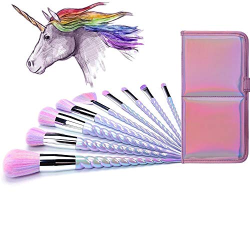 AMMIY Unicorn Makeup Brushes 10pcs With Colorful Bristles Unicorn Horn Shaped...