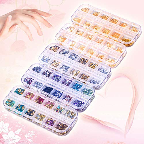 5 Boxes Nail Art Rhinestones Gold Silver Metal Nail Art Studs Rivets Nail Cry...