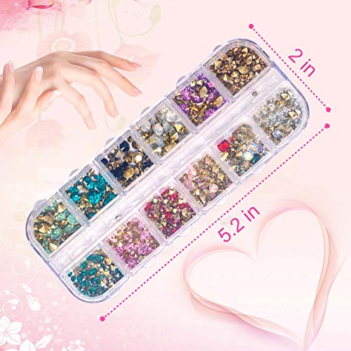 5 Boxes Nail Art Rhinestones Gold Silver Metal Nail Art Studs Rivets Nail Cry...