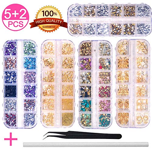 5 Boxes Nail Art Rhinestones Gold Silver Metal Nail Art Studs Rivets Nail Cry...