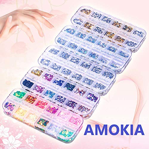 6400pcs Nail Art Rhinestones Nail Crystal Gems Nail Diamonds, Gold Silver Nai...