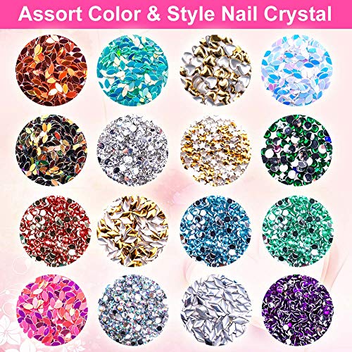 6400pcs Nail Art Rhinestones Nail Crystal Gems Nail Diamonds, Gold Silver Nai...