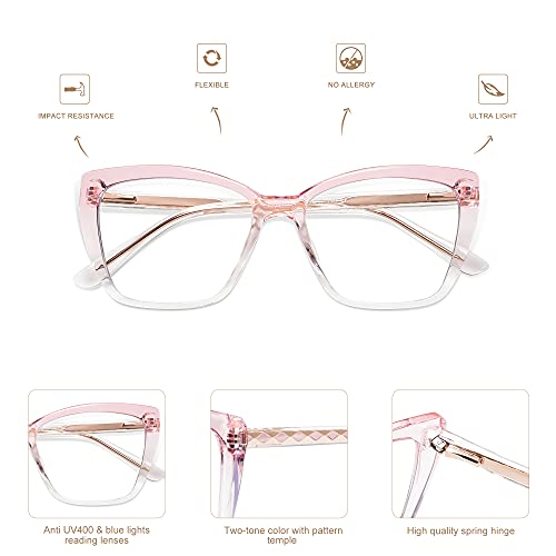 AMOMOMA Trendy TR90 Oversized Blue Light Reading Glasses Women,Stylish Square...