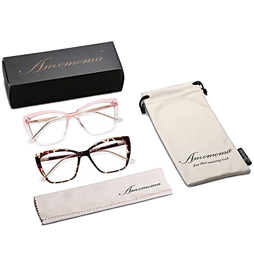 AMOMOMA Trendy TR90 Oversized Blue Light Reading Glasses Women,Stylish Square...