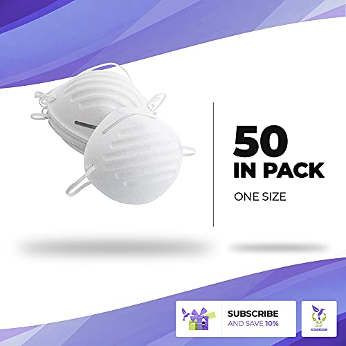 AMZ Disposable Dust Masks. Pack of 50 White Face Masks Disposable Covers with...