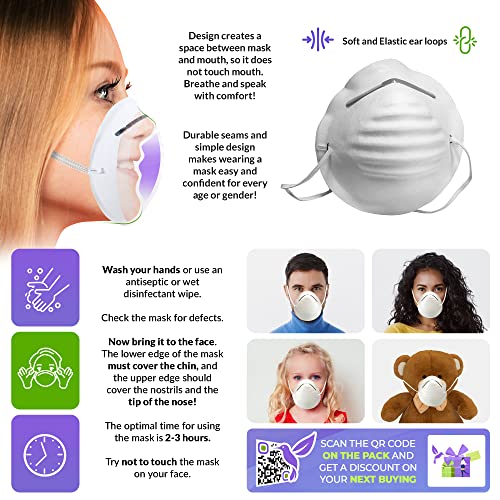 AMZ Disposable Dust Masks. Pack of 50 White Face Masks Disposable Covers with...