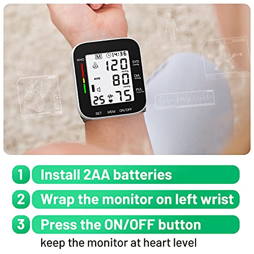 AMZ VISION Blood Pressure Monitor Automatic Large LCD Display Adjustable Wris...