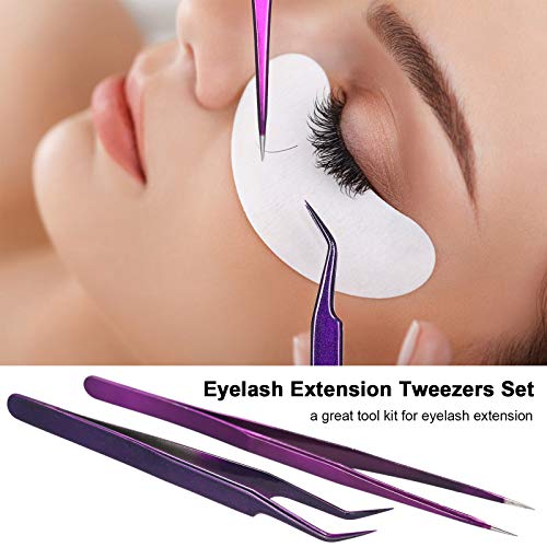 Straight & Curved Tweezers 2 Pieces Eyelash Extension Tweezers Set Stainless ...