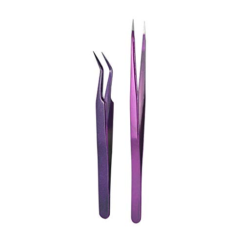 Straight & Curved Tweezers 2 Pieces Eyelash Extension Tweezers Set Stainless ...