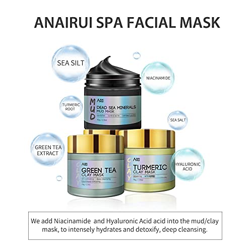 ANAI RUI Turmeric Clay Mask - Green Tea Detox Clay Mask - Dead Sea Minerals M...