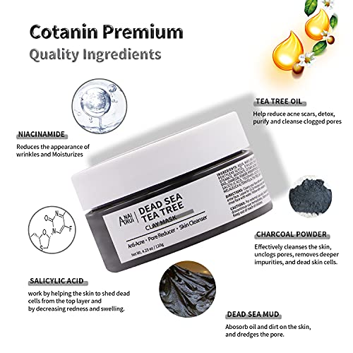 ANAIRUI Dead Sea Mud Mask with Tea Tree Oil & Salicylic Acid, Charcoal, Black...