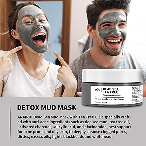ANAIRUI Dead Sea Mud Mask with Tea Tree Oil & Salicylic Acid, Charcoal, Black...