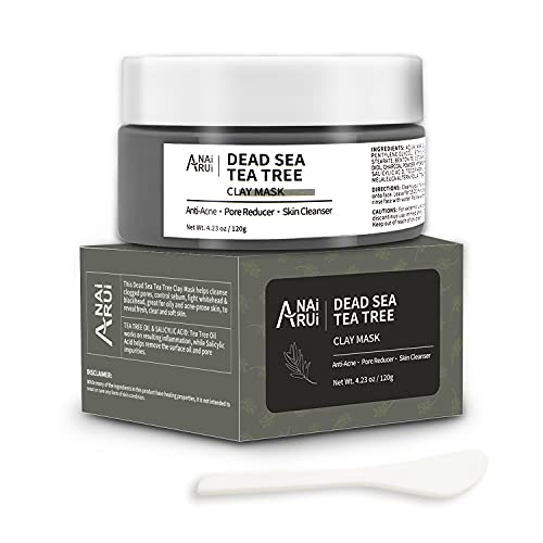 ANAIRUI Dead Sea Mud Mask with Tea Tree Oil & Salicylic Acid, Charcoal, Black...