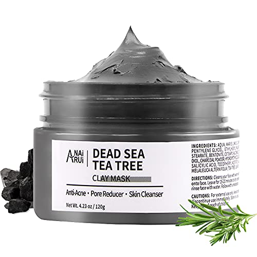 ANAIRUI Dead Sea Mud Mask with Tea Tree Oil & Salicylic Acid, Charcoal, Black...