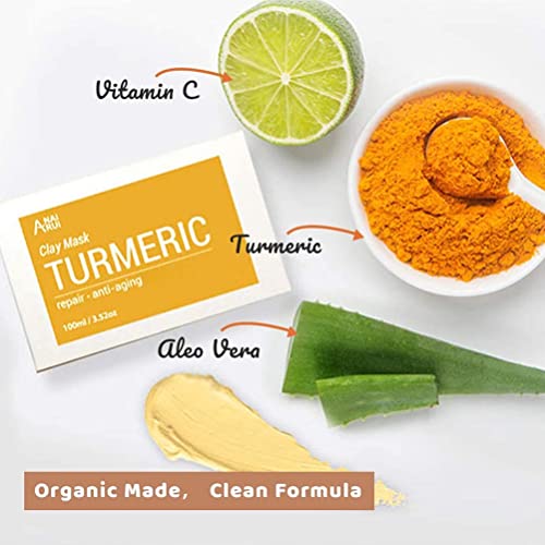 ANAIRUI Turmeric Vitamin C Face Mask, Clay Facial Mask with Vitamin C E for R...