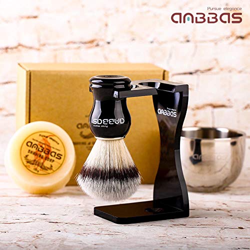 Anbbas Faux Badger Shaving Brush Set with 3.5OZ Milk Shaving Soap and Bowl St...