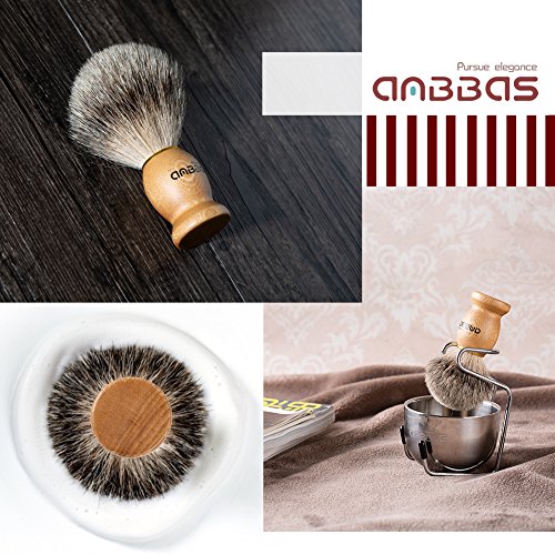 Anbbas Pure Badger Hair Shaving Brush Solid Wood Handle with Goat Milk Shavin...