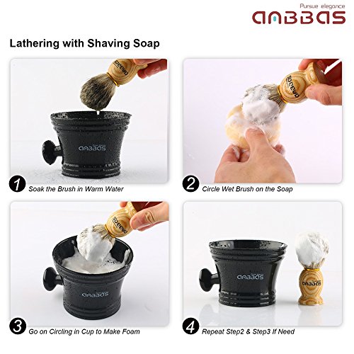 Anbbas Pure Badger Hair Shaving Brush Solid Wood Handle with Goat Milk Shavin...