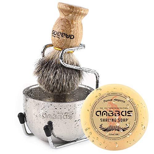 Anbbas Pure Badger Hair Shaving Brush Solid Wood Handle with Goat Milk Shavin...