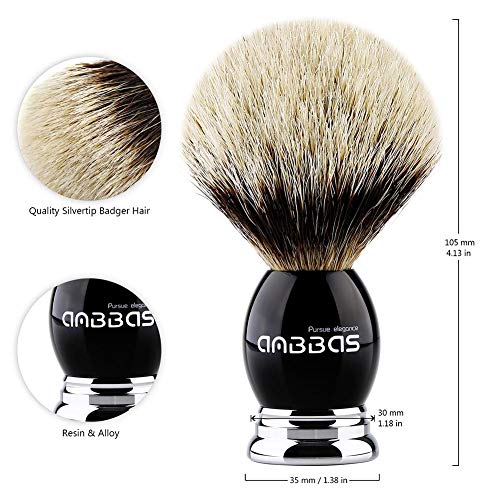 Shaving Brush and Stand, Anbbas Silvertip Badger Hair Brush Set with Stainles...