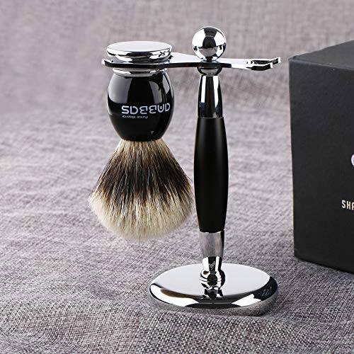 Shaving Brush and Stand, Anbbas Silvertip Badger Hair Brush Set with Stainles...
