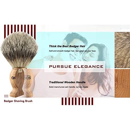 Shaving Brush, Handmade Pure Badger Hair Brush with Natural Manchurian Ash Wo...