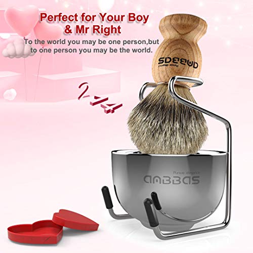 Shaving Set, 3in1 Pure Badger Hair Shaving Brush Natural Solid Wood Handle an...