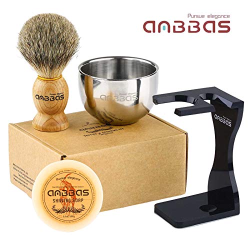 Shaving Set, Anbbas 4in1 Pure Badger Hair Shaving Brush Solid Manchurian Ash ...