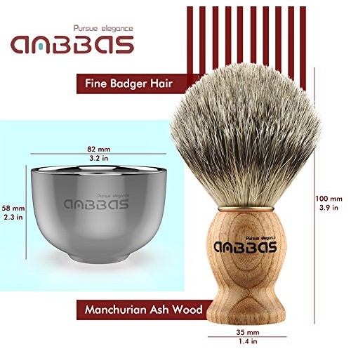 Shaving Set, Anbbas 4in1 Pure Badger Hair Shaving Brush Solid Manchurian Ash ...