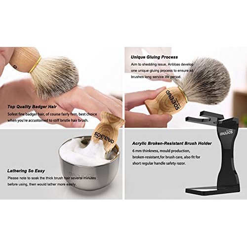 Shaving Set, Anbbas 4in1 Pure Badger Hair Shaving Brush Solid Manchurian Ash ...