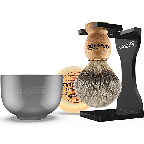 Shaving Set, Anbbas 4in1 Pure Badger Hair Shaving Brush Solid Manchurian Ash ...