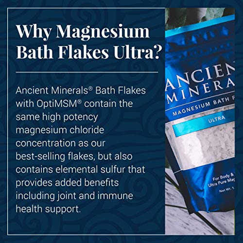 Ancient Minerals Magnesium Bath Flakes Ultra with OptiMSM - Resealable Magnes...