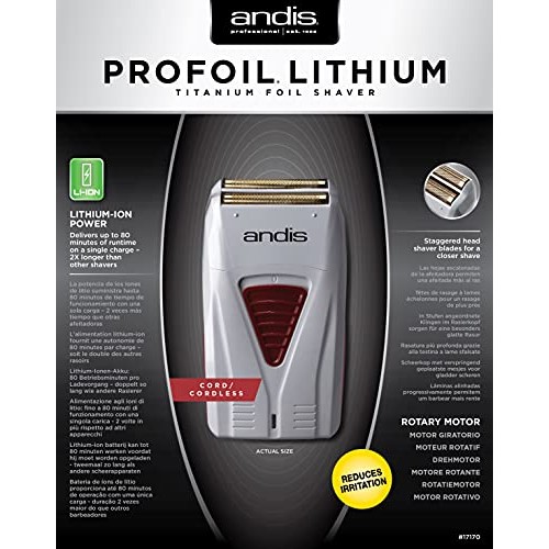 Andis 17150(TS-1) Pro Foil Lithium Titanium Foil Shaver, Cord/Cordless, Gray