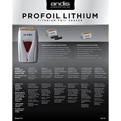 Andis 17150(TS-1) Pro Foil Lithium Titanium Foil Shaver, Cord/Cordless, Gray