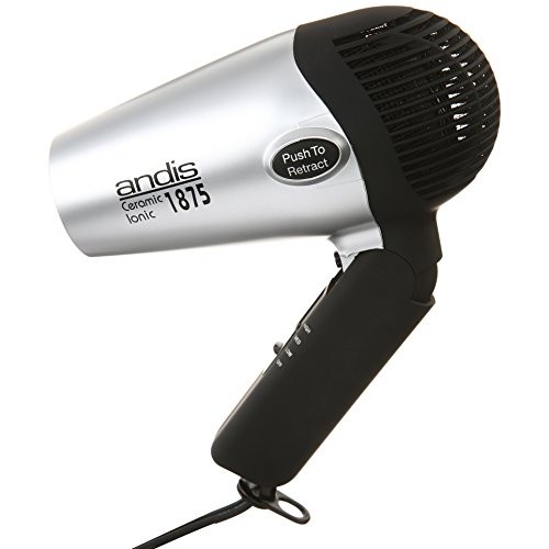 Andis 80020 1875-Watt Fold-N-Go Ionic Hair Dryer, Silver/Black