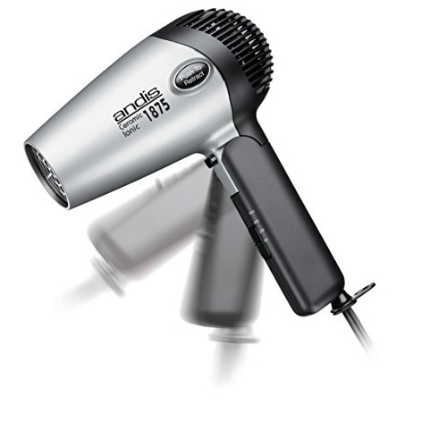 Andis 80020 1875-Watt Fold-N-Go Ionic Hair Dryer, Silver/Black