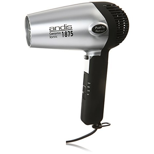 Andis 80020 1875-Watt Fold-N-Go Ionic Hair Dryer, Silver/Black