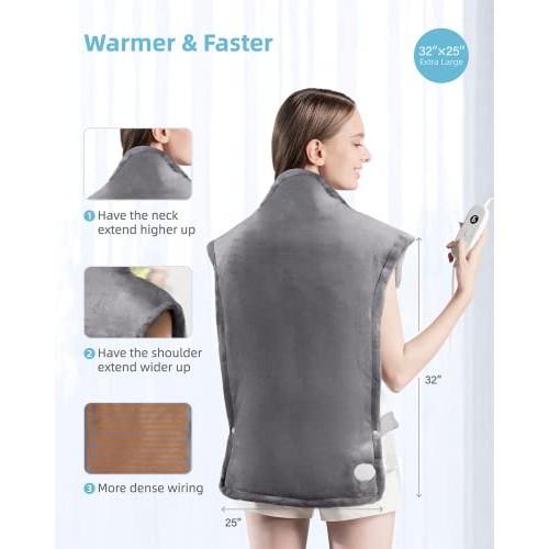 Electric Heating Pad, 32"x25" Extra Large Wearable Heated Pad for Neck and Sh...