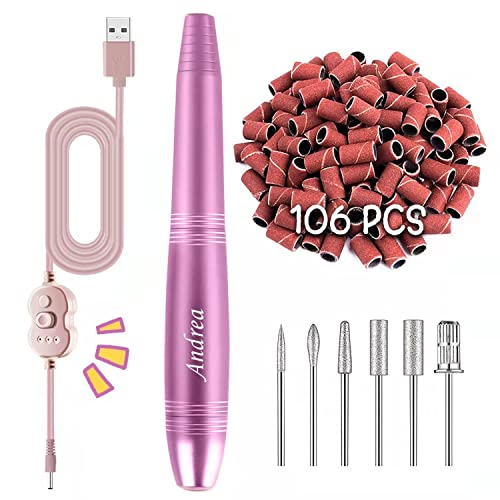 Andrea Nail Drill, Electric Nail File with 106 Sanding Bands and 6 Nail Drill...