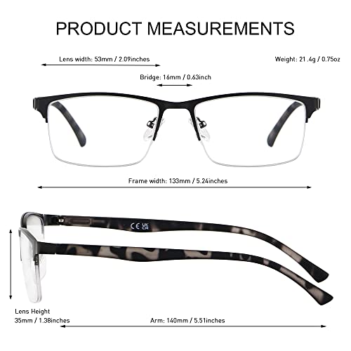 Reading Glasses Readers for Men Blue Light Blocking 3 PACK Metal Rectangle Co...