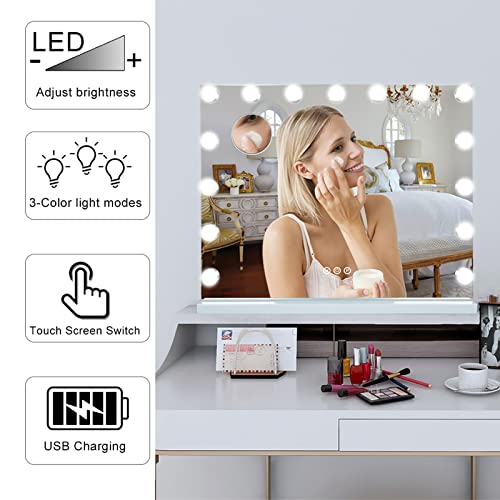Angelbee Vanity Mirror with Lights Large Hollywood Vanity Mirror with 15 Dimm...