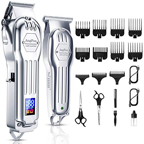 Hair Clippers for Men Full Metal Cordless Close Cutting T-Blade Trimmer Kit w...