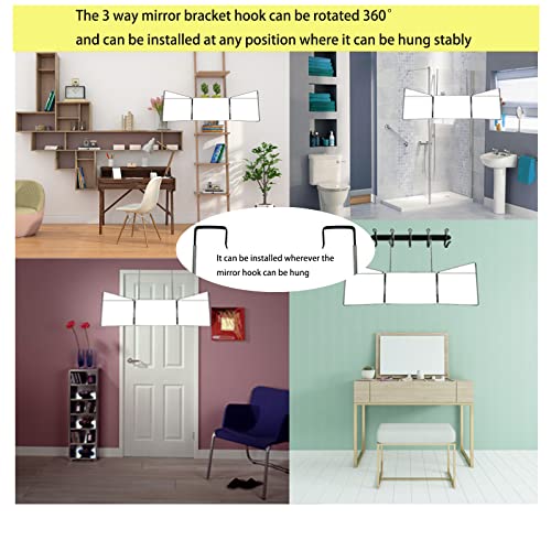 3 Way Mirror, Trifold Vanity Mirror 360°Trifold Mirror Hangable On Wall Or Ta...
