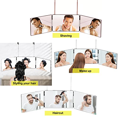 3 Way Mirror, Trifold Vanity Mirror 360°Trifold Mirror Hangable On Wall Or Ta...