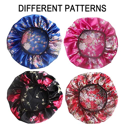 4 Pack Soft Satin Sleeping Cap Wide Band Salon Bonnet Silk Night Sleep Hat Ha...