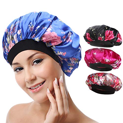 4 Pack Soft Satin Sleeping Cap Wide Band Salon Bonnet Silk Night Sleep Hat Ha...