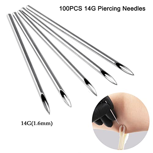 Piercing Needles 14g, Peircings Kits Needle 100 pcs, Cuticle Pusher Stainless...