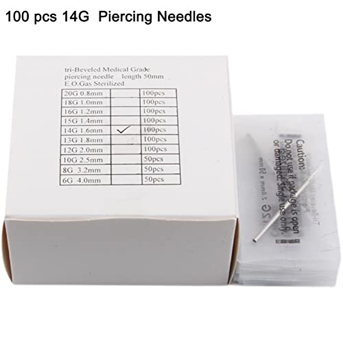 Piercing Needles 14g, Peircings Kits Needle 100 pcs, Cuticle Pusher Stainless...